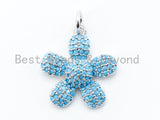 16mm CZ Turquoise Micro Pave Daisy Flower Pendant,Cubic Zirconia Paved Flower Charm Gold,Silver, Rose Gold, Gunmetal plated,sku#L83