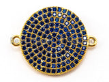 CZ Micro Pave Blue Round Disc Connector Pendant,16mm,SKU#A46