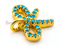 CZ Micro Pave Turquoise Bowknot Pendant/Charm, Blue CZ Charm in Gold/Silver/Black Finish for Necklace Bracelet, 11x14mm, sku#F337