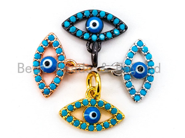 1pc/2pc, CZ Micro Pave Blue Evil Eyes Pendant/Charm, Turquoise Cubic Zirconia Charm for Necklace Bracelet,8x12mm, sku#F338