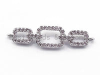 CZ Micro Pave Triple Rings Chain Shaped Connector, Cubic Zirconia Necklace Bracelet Chain Connector in Rose Gold, 28x6mm,sku#E295