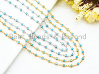 1 Foot/Yard-Blue Turquoise Beaded Chain-4mm/6mm/8mm Turquoise Beads-Gold Silver Gunmetal Plated Bezel Chain, Bezel Connector beads, sku#A3