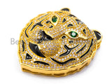 CZ Micro Pave Tiger Head beads/Focal, Tiger Focal Charm, Tiger focal beads, Gold/Rose Gold/Black/Silver Pave pendant, 38mm, sku#L159