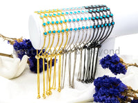 Adjustable Evil Eye Bracelet, Chain bracelet, Link Bracelet, 6mm Turquoise beaded bracelet, Gold Silver Gunmetal Bracelet, SKU#A50