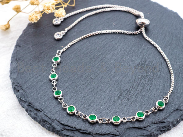 Adjustable Thin Bracelet, 4mm Green Jade beaded bracelet, Chain bracelet, Link bracelet, Silver Gold Gunmetal bracelet, SKU#A51