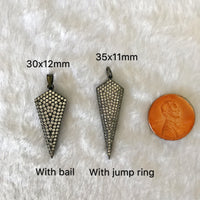 CZ Micro Pave Triangle Pendant, 11x35mm, 12x30mm, Gold/Rose Gold/Silver/Black Pave Pendant Charm, sku#B36