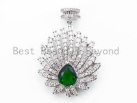 CZ Micro Pave Tassel Head with Green/Silver/Red/Cobalt Gemstone, Pendant/Link Connector, 48x34mm, SKU#L212