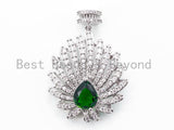 CZ Micro Pave Tassel Head with Green/Silver/Red/Cobalt Gemstone, Pendant/Link Connector, 48x34mm, SKU#L212