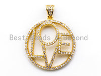 CZ Micro Pave Large LOVE Round Pendant with bail, 26x33mm, Cubic Zirconia Love Pave Pendant Beads, Pave Pendant, SKU#F199