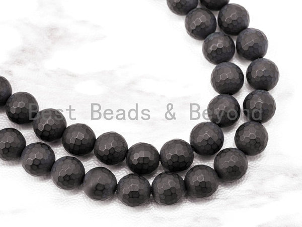 Wholesale Quality Faceted Matte Black Onyx Beads 3mm-16mm Natural Stones,Gemstones Beads, Round Beads, 15.5" Full Strand, SKU#Q1