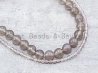 Quality Natural Round Smooth Gray Agate/Smoky Agate Beads, 6mm/8mm/10mm/12mm Natural Gray Smoky Gemstone Beads, 15.5" Full Strand, SKU#Q32