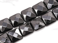 Quality Faceted Square Black Onyx Beads 10mm 12mm 14mm Natural Stones, Gemstones Beads,Square Black Beads, 15.5" Full Strand, SKU#Q18