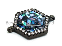 CZ Micro Pave Abalone Hexagon Shape Connector, Cubic Zirconia Space Connector, Abalone Shell CZ Charm,  14x20mm, 1pc/2pcs,SKU#E352