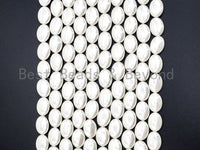 Natural AB Color Mother of Pearl beads, 7x13x18mm White Pearl Oval beads, Flat Oval Smooth Pearl Shell Beads, 16inch full strand, SKU#T63