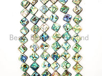 10mm/12mm/14mm/16mm Natural Abalone Flat Diamond Shape Shell beads, Loose Smooth Seashell Beads, Mosaic Abalone Beads, 16inch strand,SKU#R8