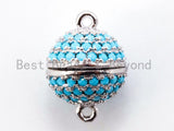 CZ Micro Pave Turquoise Color Strong Magnetic Clasp, Silver/Gold/Rose Gold/Black Rhodium Plated,10mm,12mm,14mm,16mm Pave Clasps SKU#K70