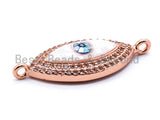 CZ Micro Pave Evil Eye Connector with Abalone Shell, Cubic Zirconia Space Connector, CZ Abalone Stone Charm 11x27mm, 1pc/2pcs,SKU#E296
