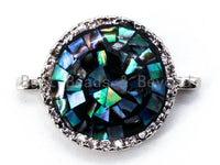 CZ Micro Pave Round Connector with Abalone Shell, pave finding/Cubic Zirconia CZ space connector, 13mm, 1pc, SKU#E298