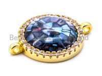 CZ Micro Pave Round Connector with Abalone Shell, pave finding/Cubic Zirconia CZ space connector, 13mm, 1pc, SKU#E298