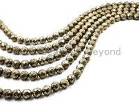 Quality Natural Pyrite 2mm/3mm/4mm/6mm/8mm/10mm/12mm/14mm/16mm beads, Round Faceted Pyrite Gemstone Beads, 15inch strand, SKU#W2