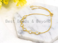 Adjustable Bracelet, Clear CZ Bezel bracelet, Chain bracelet, Link bracelet, Silver Gold Gunmetal, Bridal Bracelet Jewelry,SKU#E359