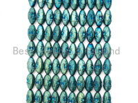 Natural Hematite Matt Peacock Green Long Oval Beads, Old Man Head Carved, Oval Metallic Gemstone Beads, 8x16mm,8'' Full Strand, Sku#W58