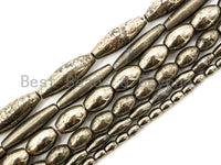 Quality Natural Facted Pyrite Tube Long Oval Beads, Pyrite smooth Long oval barrel beads 7x30mm/4x6mm/5x12mm, 15.5" Full Strand, SKU#W18