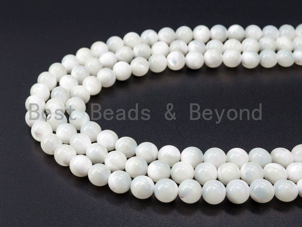 3mm/4mm/6mm/8mm/10mm/12mm High Quality Natural White Mother of Pearl, Mop Shell, White Shell, Round Smooth Gemstone Beads, 15inch strand, SKU#T1