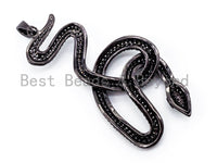 CZ Micro Pave Large Snake Pendant, Cubic Zirconia Pendant, Gold/Silver/Rose Gold/Black, 27x60mm, SKU#F319