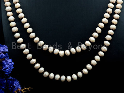 60 inches 36inches Hand Knotted Beige Crystal Necklace, Extra Long Necklace, 5x8mm Rondelle Faceted Cream Opaque white Crystal Beads, SKU#D5