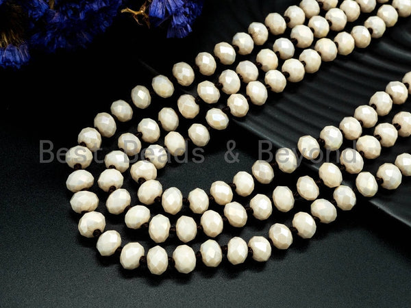 60 inches 36inches Hand Knotted Beige Crystal Necklace, Extra Long Necklace, 5x8mm Rondelle Faceted Cream Opaque white Crystal Beads, SKU#D5