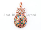 CZ Micro Pave Mixed Color Pineapple Pendant, Colored CZ Pave in Gold/Silver/Rose Gold/Black Finish Charm, 24x13mm, SKU#F177