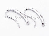 1pair, Clear CZ Micro Pave Gold, Silver, Rose gold, Black Rhodium Plated Earring Wires Hooks,19x10mm, sku#J21