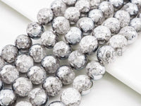 Crack Quartz Half Silver Plated, 6mm/8mm/10mm/12mm/14mm Round Smooth beads, Silver Clear Quartz Beads, 15.5inch strand, SKU#U55