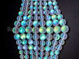 Matte Rainbow Manmade Moonstone Graduated Strand, 6mm-16mm Round Matte White beads, Aura Moonstone Beads ,15.5inch FULL strand, SKU#U79