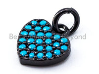 CZ Micro Pave Turquoise Heart shaped Pendant/Charm, Cubic Zirconia Pendant/Charm for Necklace Bracelet,9x10mm, sku#F335