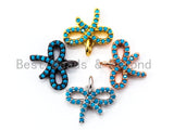 CZ Micro Pave Turquoise Bowknot Pendant/Charm, Blue CZ Charm in Gold/Silver/Black Finish for Necklace Bracelet, 11x14mm, sku#F337