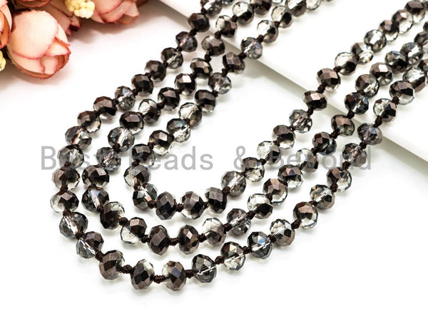 Long Hand knotted crystal Necklaces, 5x8mm faceted crystals, Extra Long Necklace, 60inch/36inches Necklace, Hematite Color SKU#D8