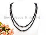 60"/36" Long Hand Knotted Black Color Crystal Necklace, Long Necklace, Black 5x8mm Rondelle Faceted Crystal Beads, SKU#D10