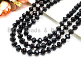 60"/36" Long Hand Knotted Black Color Crystal Necklace, Long Necklace, Black 5x8mm Rondelle Faceted Crystal Beads, SKU#D10