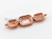 CZ Micro Pave Triple Rings Chain Shaped Connector, Cubic Zirconia Necklace Bracelet Chain Connector in Rose Gold, 28x6mm,sku#E295