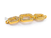 CZ Micro Pave Triple Rings Chain Shaped Connector, Cubic Zirconia Necklace Bracelet Chain Connector in Rose Gold, 28x6mm,sku#E295