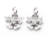 CZ Clear Pave Flower Pendant/Charm, Matte Finish Flower, Cubic Zirconia Charm/Pendant, 11x12mm, sku#Y7 Bestbeads&Beyond