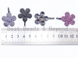 CZ Micro Pave Flower Pendant/Charm, Cubic Zirconia Blue Fuchsia Black Champagne Purple Daisy Focal Flower Pave Pendant,34 x25mm, sku#F349