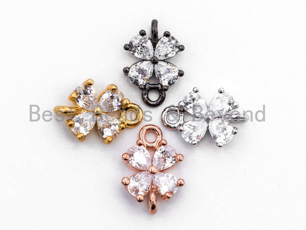 Clear CZ Micro Pave Four Leaf Flower Connector for Necklace/Bracelet, Cubic Zirconia Space Connector in Gold, 8x12mm, sku#A67