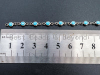 1 Foot/Yard-Blue Turquoise Beaded Chain-4mm/6mm/8mm Turquoise Beads-Gold Silver Gunmetal Plated Bezel Chain, Bezel Connector beads, sku#A3