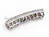 CZ Micro Pave 26x6mm Half Full Pave Tube for Bracelet/Necklace, Cubic Zirconia Separator Tube in Silver Black, Tube Beads, sku#C59