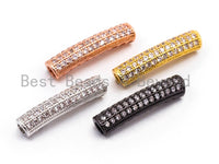 CZ Micro Pave 26x6mm Half Full Pave Tube for Bracelet/Necklace, Cubic Zirconia Separator Tube in Silver Black, Tube Beads, sku#C59
