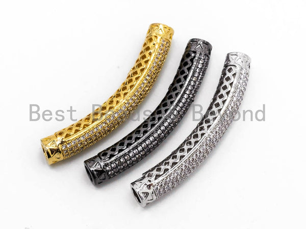 CZ Micro Pave  Half Full Long Curve Tube for Bracelet/Necklace, Cubic Zirconia Separator Tube, 44x6mm Tube Beads, sku#C60