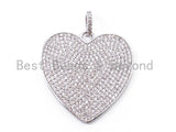 CZ Clear/Black Micro Pave Heart Pendant, Heart Shaped Pave Pendant, Gold/Rose Gold/Silver/Gunmetal plated, 30x36.5mm, Sku#F107